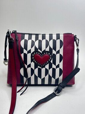 BRIGHTON Love Me Do Leather Crossbody Black/Red Lightweight Studs